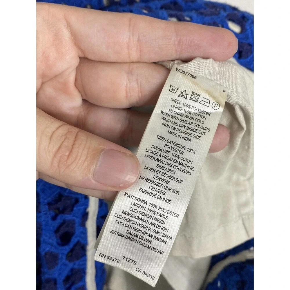 French Connection Blue Crochet A-Line Dress Women's Blue Crochet Colorful Sz 0 - Picture 4 of 5